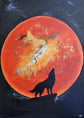 Handgemaltes Wandbild - Acrylbild Wolf Nacht 70x50x2cm