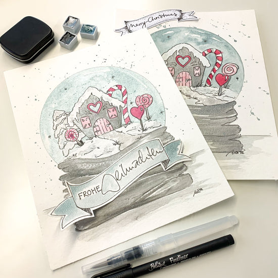 Aquarell Schnellkugel mit Knusperhäuschen und Weihnachtsgruss Workshop
