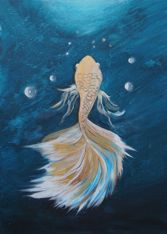 Handgemaltes Wandbild - Acrylbild Goldener Fisch 82x60x2cm